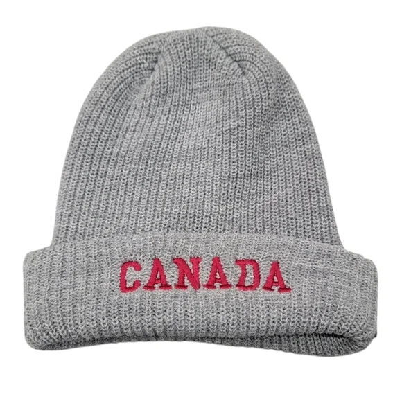 Roots Canada Raised Cuff Knit Beanie Toque Grey Winter Hat “Right to Play” - Picture 1 of 16
